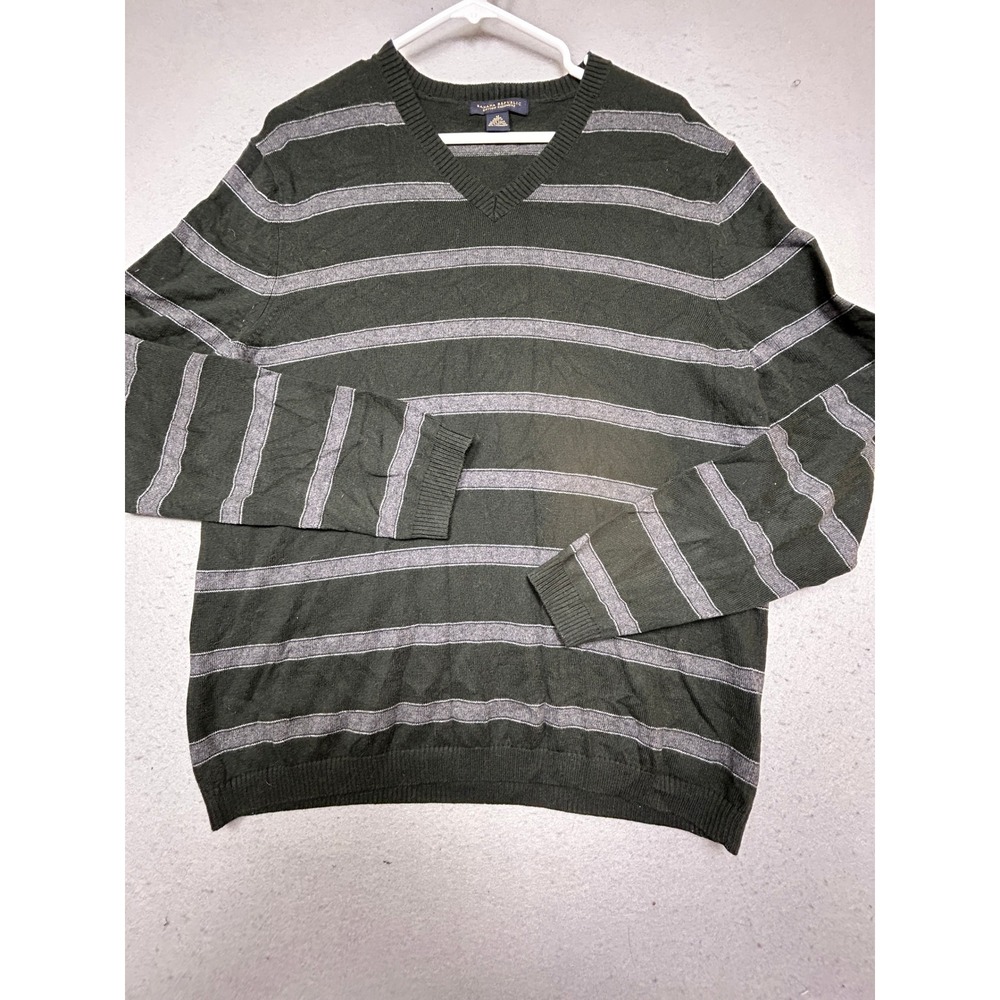 Banana Republic V-Neck Sweater Cotton Cashmere Green Striped Medium Mens